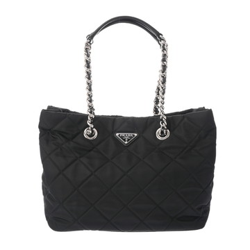 プラダ  2WAYチェーントート 黒/シルバー金具 1BG740 ナイロン レディース バッグ 【中古】【bag】