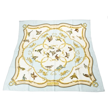 エルメス カレ 90 LA CLE DES CHAMPS ライトブルー シルク100％ レディース 【中古】【other】