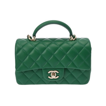 シャネル マトラッセ トップハンドル ミニ クラシック ハンドバッグ グリーン/ゴールド金具 AS2431 ラムスキン レディース バッグ 【未使用】【bag】