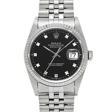 ロレックス デイトジャスト 16234G ブラック/ダイヤモンド メンズ 時計 【中古】【wristwatch】