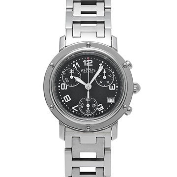 エルメス クリッパー クロノグラフ CL1.310.330/3780 ブラック レディース 時計 【中古】【wristwatch】