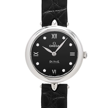 オメガ デ・ヴィル プレステージ クォーツ デュードロップ 424.13.27.60.51.001 ブラック/ダイヤモンド レディース 時計 【中古】【wristwatch】