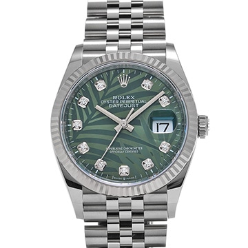 ロレックス デイトジャスト 36 126234G オリーブグリーン パームモチーフ/ダイヤモンド メンズ 時計 【中古】【wristwatch】