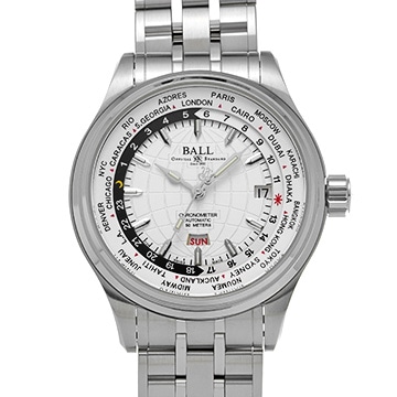 ボールウォッチ トレインマスター ワールドタイム GM2020D-SCJ-SL シルバー メンズ 時計 【中古】【wristwatch】
