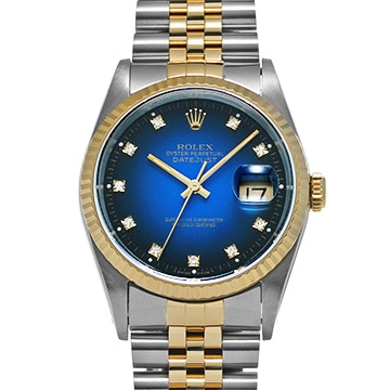 ロレックス デイトジャスト 16233G ブルー・グラデーション/ダイヤモンド メンズ 時計 【中古】【wristwatch】