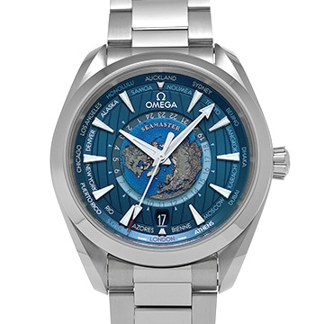 オメガ シーマスター アクアテラ コーアクシャル マスタークロノメーター GMT ワールドタイマー 220.10.43.22.03.001 ブルー メンズ 時計 【中古】【wristwatch】