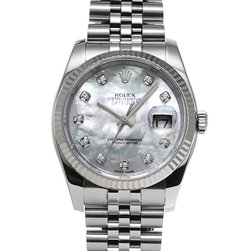 ロレックス デイトジャスト 116234G ホワイトシェル/ダイヤモンド メンズ 時計 【中古】【wristwatch】