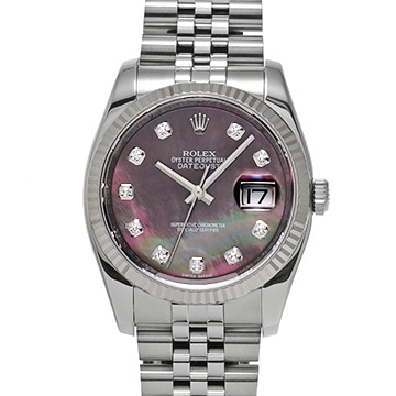 ロレックス デイトジャスト 116234NG ブラックシェル/ダイヤモンド メンズ 時計 【中古】【wristwatch】