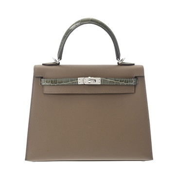 エルメス ケリー 25 外縫い タッチ トゥルティエールグレー/エトゥープ ヴォー・マダム/ニロティカスマット レディース バッグ 【中古】【bag】