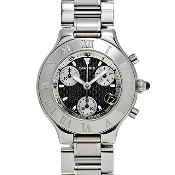 カルティエ マスト21 クロノスカフ W10172T2 ブラック/シルバー メンズ 時計 【中古】【wristwatch】