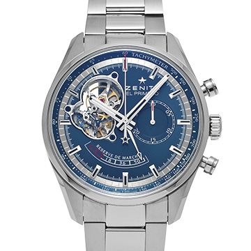 ゼニス エル・プリメロ クロノマスター オープン シャルル・べルモ トリビュート 03.2085.4021/51.C700 ブルー メンズ 時計 【中古】【wristwatch】