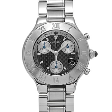 カルティエ マスト21 クロノスカフ W10172T2 ブラック/シルバー メンズ 時計 【中古】【wristwatch】