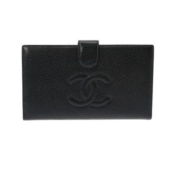 シャネル がま口二つ折り長財布 ブラック A13498 キャビアスキン レディース 財布 【中古】【purse】