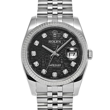 ロレックス デイトジャスト 116234G ブラックコンピュータ/ダイヤモンド メンズ 時計 【中古】【wristwatch】