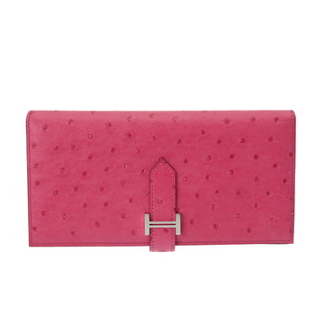 エルメス ベアン スフレ ローズティリアン オーストリッチ レディース 財布 【中古】【purse】