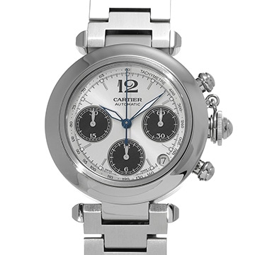 カルティエ パシャC クロノグラフ W31048M7 シルバー/ブラック メンズ 時計 【中古】【wristwatch】