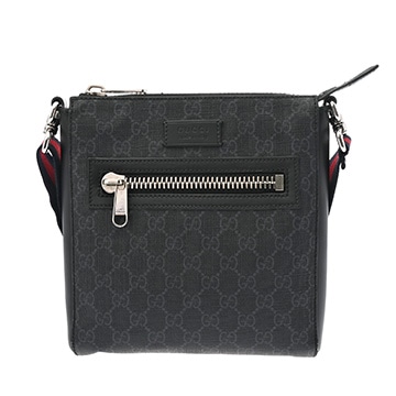 グッチ GGスプリーム スモール メッセンジャーバッグ ブラック/グレー 523599 レザー/PVC メンズ バッグ 【中古】【bag】