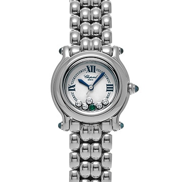 ショパール ハッピースポーツ 27/8250-23 ホワイト/ダイヤモンド/エメラルド レディース 時計 【中古】【wristwatch】