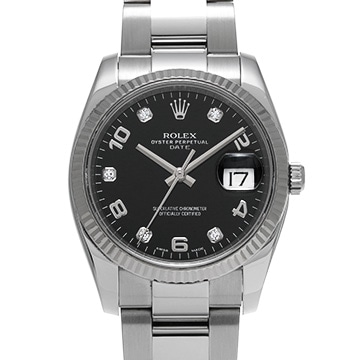 ロレックス オイスターパーペチュアル 115234G ブラック/ダイヤモンド メンズ 時計 【中古】【wristwatch】