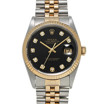 ロレックス デイトジャスト 16233G ブラック/ダイヤモンド メンズ 時計 【中古】【wristwatch】