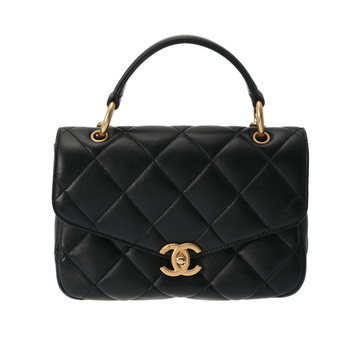 シャネル トップハンドル フラップバッグ ブラック ラムスキン レディース バッグ 【中古】【bag】