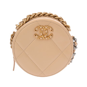 シャネル ラウンドクラッチ CHANEL19 ベージュ AP0945 ラムスキン レディース バッグ 【中古】【bag】
