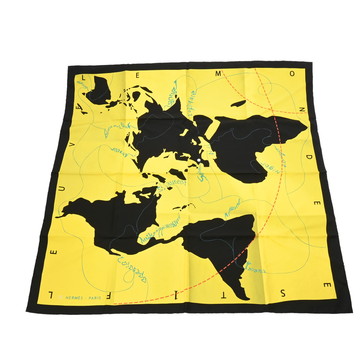 エルメス カレ 90 LE MONDE EST 1 FLEUVE イエロー/ブラック シルク100％ レディース 【中古】【other】