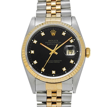 ロレックス デイトジャスト 16233G ブラック/ダイヤモンド メンズ 時計 【中古】【wristwatch】