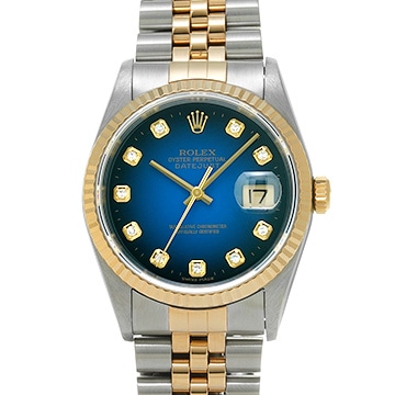 ロレックス デイトジャスト 16233G ブルー・グラデーション/ダイヤモンド メンズ 時計 【中古】【wristwatch】