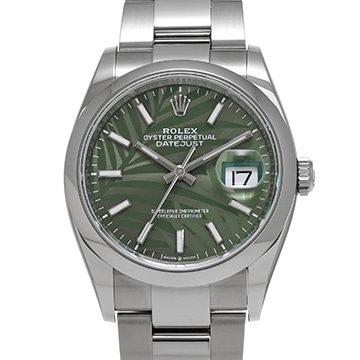 ロレックス デイトジャスト 36 126200 オリーブグリーン パームモチーフ メンズ 時計 【中古】【wristwatch】