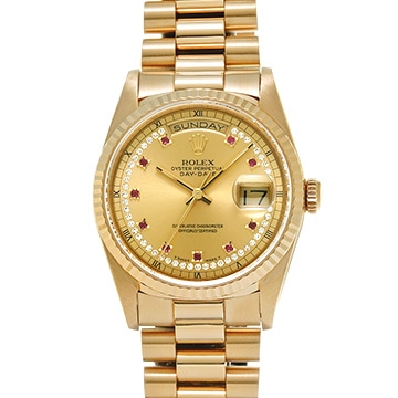 ロレックス デイデイト 18238LR シャンパン/ミリヤードダイヤモンド/ルビー メンズ 時計 【中古】【wristwatch】