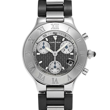 カルティエ マスト21 クロノスカフ ヴァンティアン W10125U2 ブラック/シルバー メンズ 時計 【中古】【wristwatch】
