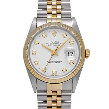 ロレックス デイトジャスト 36 16233G ホワイト/ダイヤモンド メンズ 時計 【中古】【wristwatch】
