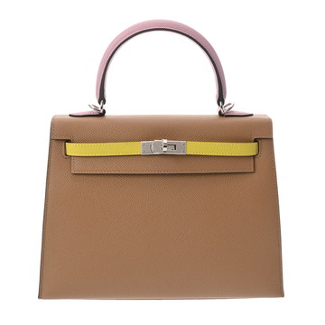 エルメス ケリー 25 外縫い トリコロール チャイ/モーヴシルベストル/ライム ヴォーエプソン レディース バッグ 【中古】【bag】