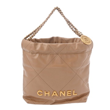 シャネル ミニ ハンドバッグ CHANEL22 ベージュ AS3980 シャイニーカーフスキン レディース バッグ 【中古】【bag】