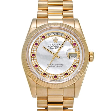 ロレックス デイデイト 118238 ホワイトシェル/ダイヤモンド/ルビー メンズ 時計 【中古】【wristwatch】