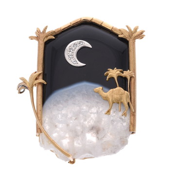 水野薫子 ラクダモチーフ 風景 ブローチ ゴールド K18イエローゴールド YG/Pt900プラチナ レディース ジュエリー 【中古】【jewelry】