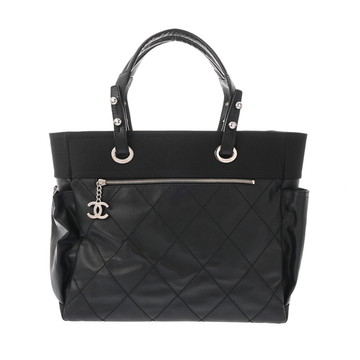 シャネル パリビアリッツトート GM ブラック/シルバー金具 A34210 コーティングキャンバス レディース バッグ 【中古】【bag】