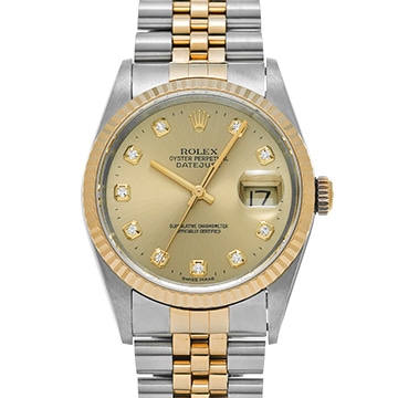 ロレックス デイトジャスト 16233G シャンパン/ダイヤモンド メンズ 時計 【中古】【wristwatch】