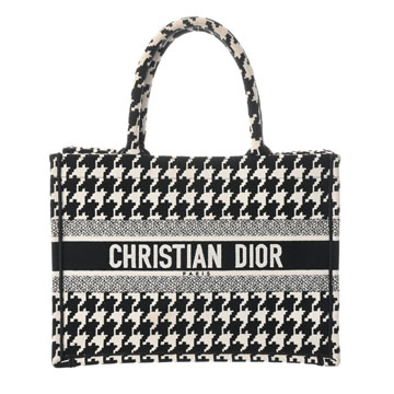 ディオール ブックトート ミディアム ホワイト/ブラック M1296ZTQT_M451 ハウンドトゥース エンブロイダリーキャンバス レディース バッグ 【中古】【bag】