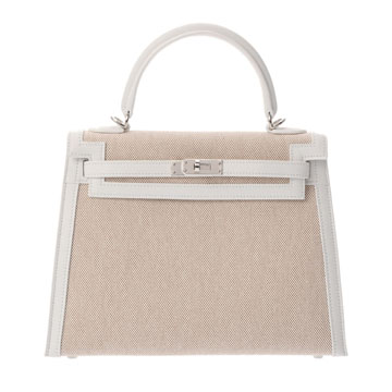 エルメス ケリー 25 外縫い 2WAY エクリュ/ニューホワイト トワルアッシュ/ヴォースイフト レディース バッグ 【中古】【bag】