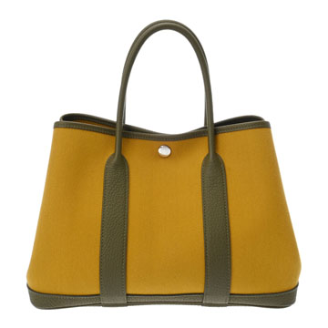 エルメス ガーデンパーティ TPM ヴェールヴェロネーズ/イエロー系 トワルシェブロン/ネゴンダ レディース バッグ 【中古】【bag】