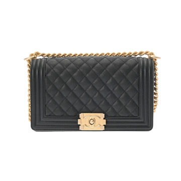 シャネル ボーイシャネル チェーンショルダー 25cm ブラック A67086 キャビアスキン レディース バッグ 【中古】【bag】