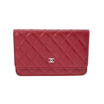 シャネル マトラッセ チェーンウォレット レッド A33814 ラムスキン レディース バッグ 【中古】【bag】