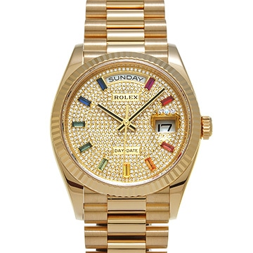 ロレックス デイデイト 36 128238 パヴェダイヤモンド/サファイア/ルビー/エメラルド メンズ 時計 【中古】【wristwatch】