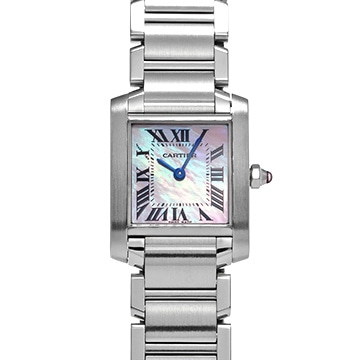 カルティエ タンク フランセーズ SM W51028Q3 ピンクシェル レディース 時計 【中古】【wristwatch】