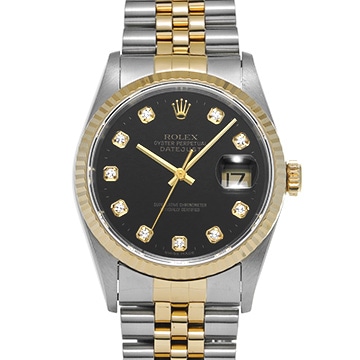 ロレックス デイトジャスト 16233G ブラック/ダイヤモンド メンズ 時計 【中古】【wristwatch】