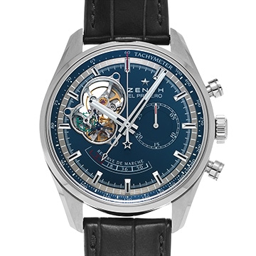 ゼニス エル・プリメロ クロノマスター オープン シャルル・べルモ トリビュート 03.2085.4021/51.C700 ブルー メンズ 時計 【中古】【wristwatch】