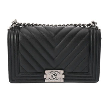 シャネル ボーイシャネル/Vステッチ チェーンショルダー 25cm ブラック A67086 キャビアスキン レディース バッグ 【中古】【bag】
