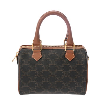 セリーヌ スモール ボストン タン 113772CAS.04LU トリオンフ キャンバス/カーフ レディース バッグ 【中古】【bag】